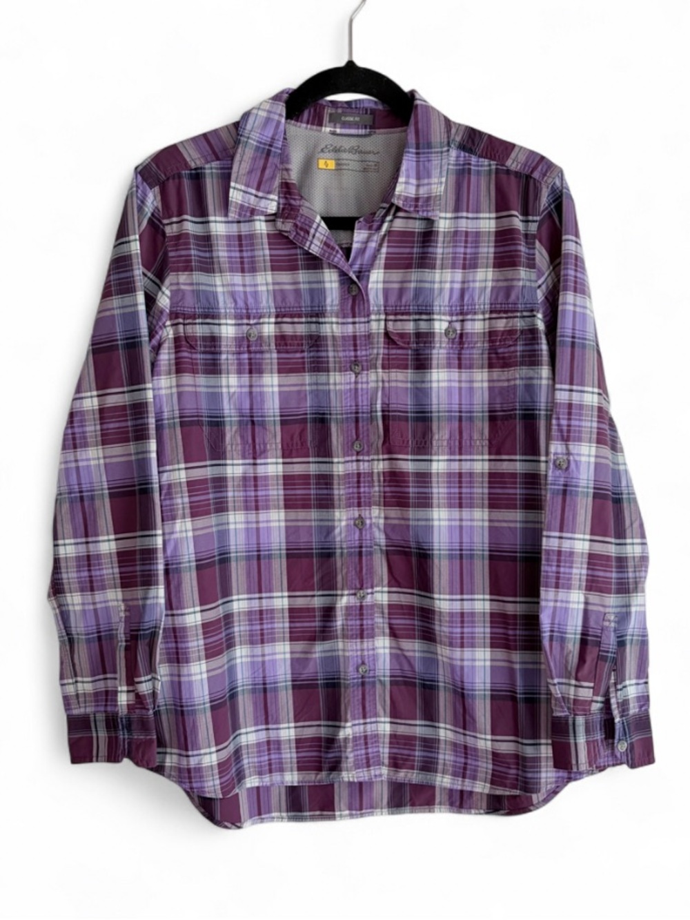 Eddie Bauer Travex Women's Purple Plaid Classic Fit Button Down Shirt Size M